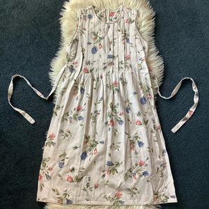 Vintage linen rayon blend floral cream sleeveless dress Medium